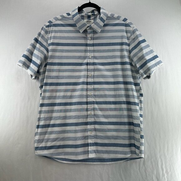 Julian & Mark Striped Button-Up Shirt Mens XL Short Sleeve Collared Blue White - Picture 1 of 11